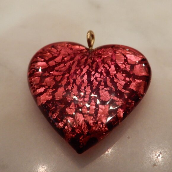 Glass and Foiled Red Heart Pendant - Picture 1 of 3